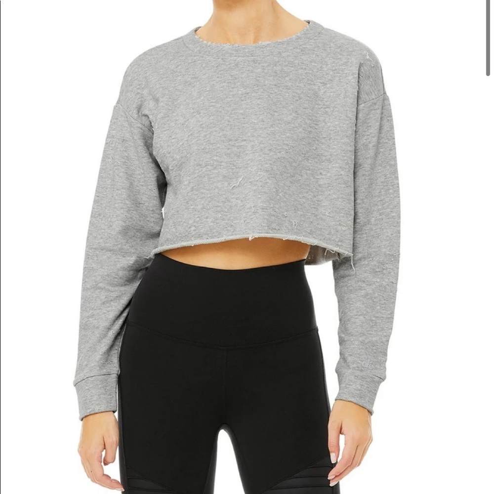 Alo crop top distressed sweatshirt